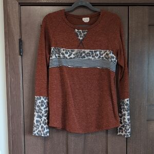 Lovely Melody Rust and Leopard Print Sweater